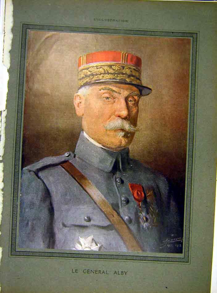 Original Old Vintage Print Portrit Alby General Military French 1919 20th
