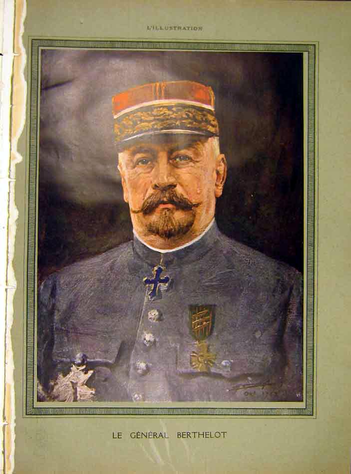 Original Old Vintage Print Portrait General Berthelot Military French 1919 20th