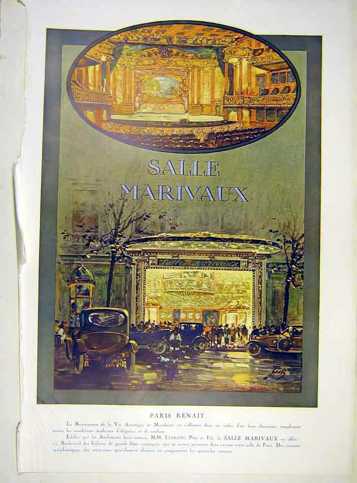 Original Old Vintage Print Paris Salle Marivaux Lefranc French 1919 20th Century