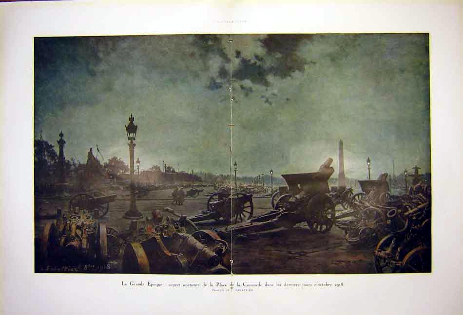 Old Vintage Print Epoque Place Concorde Paris France Sabattier 1919 Ww1 20th