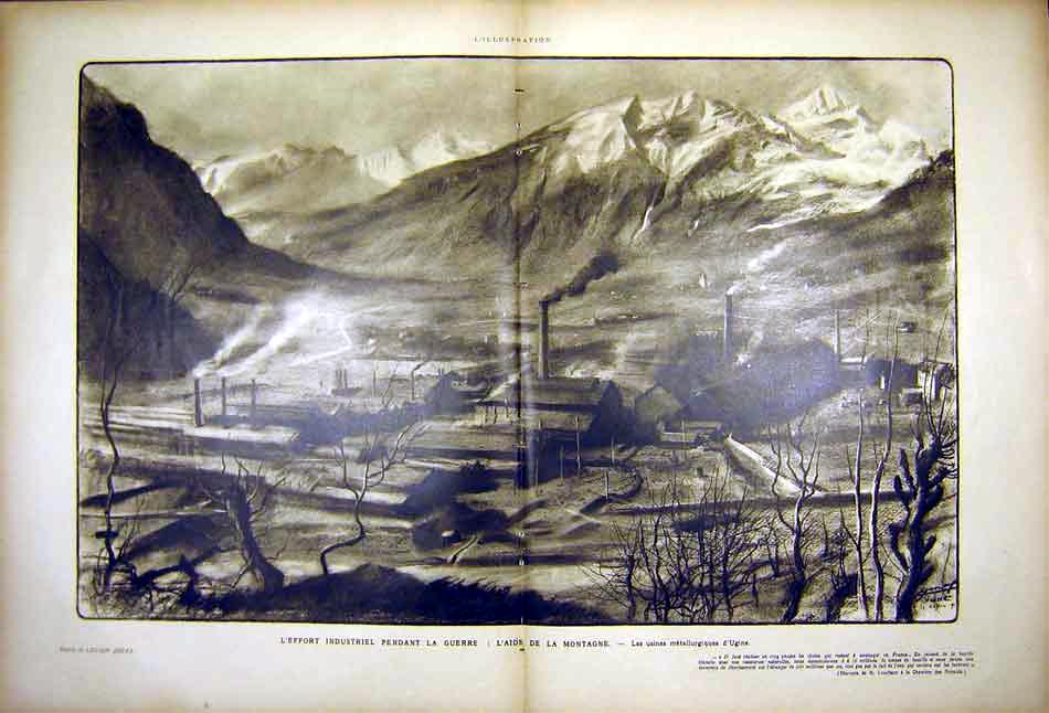Original Old Vintage Print Industry War Montain Ugine Metallurgist 1919 Ww1