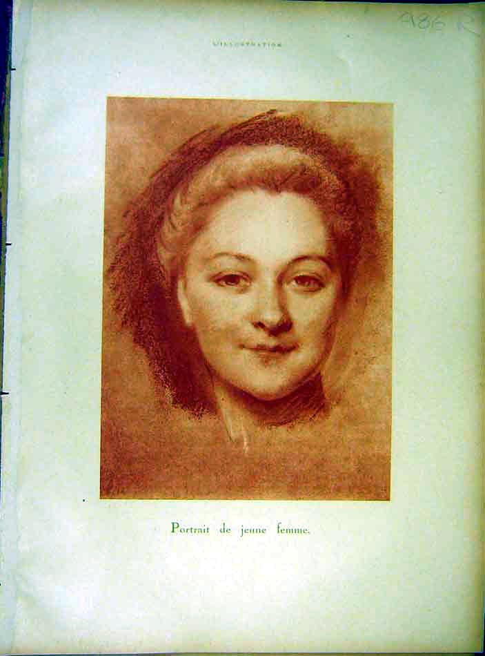 Original Old Vintage Print Portrait Young Woman Lady Camargo French 1919 20th