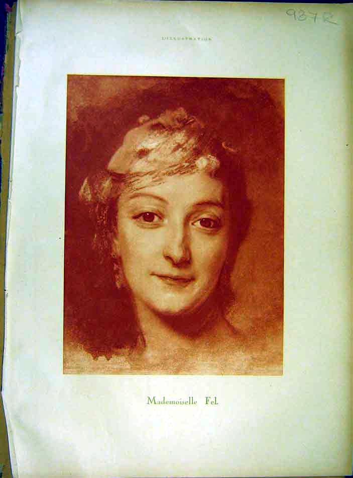 Original Old Vintage Print Portrait Mademoiselle Fel Young Girl Lady 1919 20th