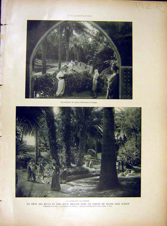 Original Old Vintage Print Garden Cote D'Azur Film Daoula Terrace Sultan 1919