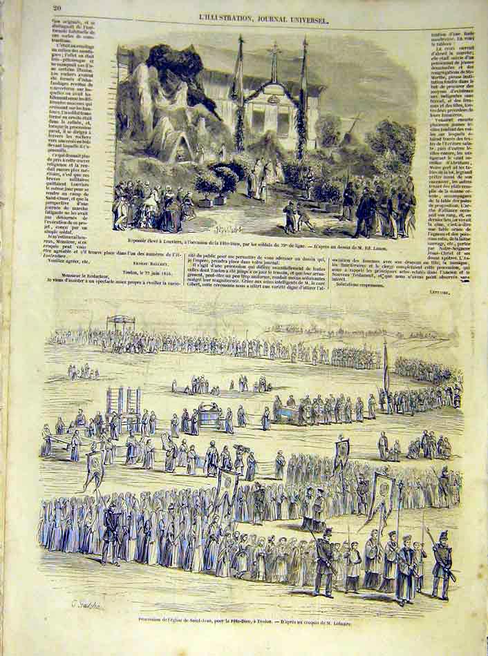 Original Old Antique Print Louviers Saint-Jean Sier Religious Toulon 1854 19th