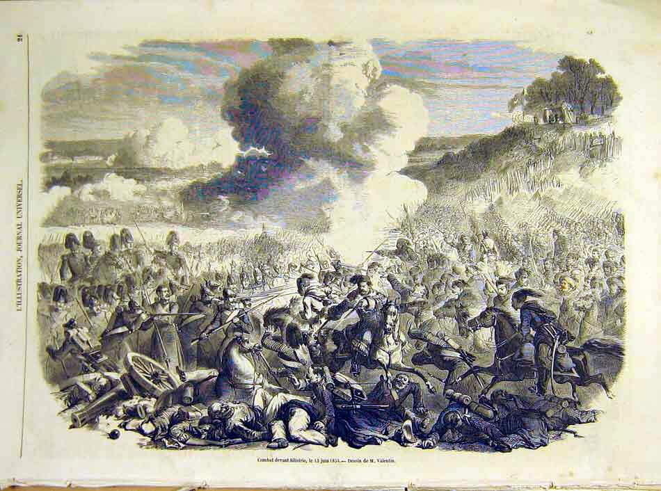 Original Old Antique Print Silistrie Valentin Battle Fight French 1854 Victorian
