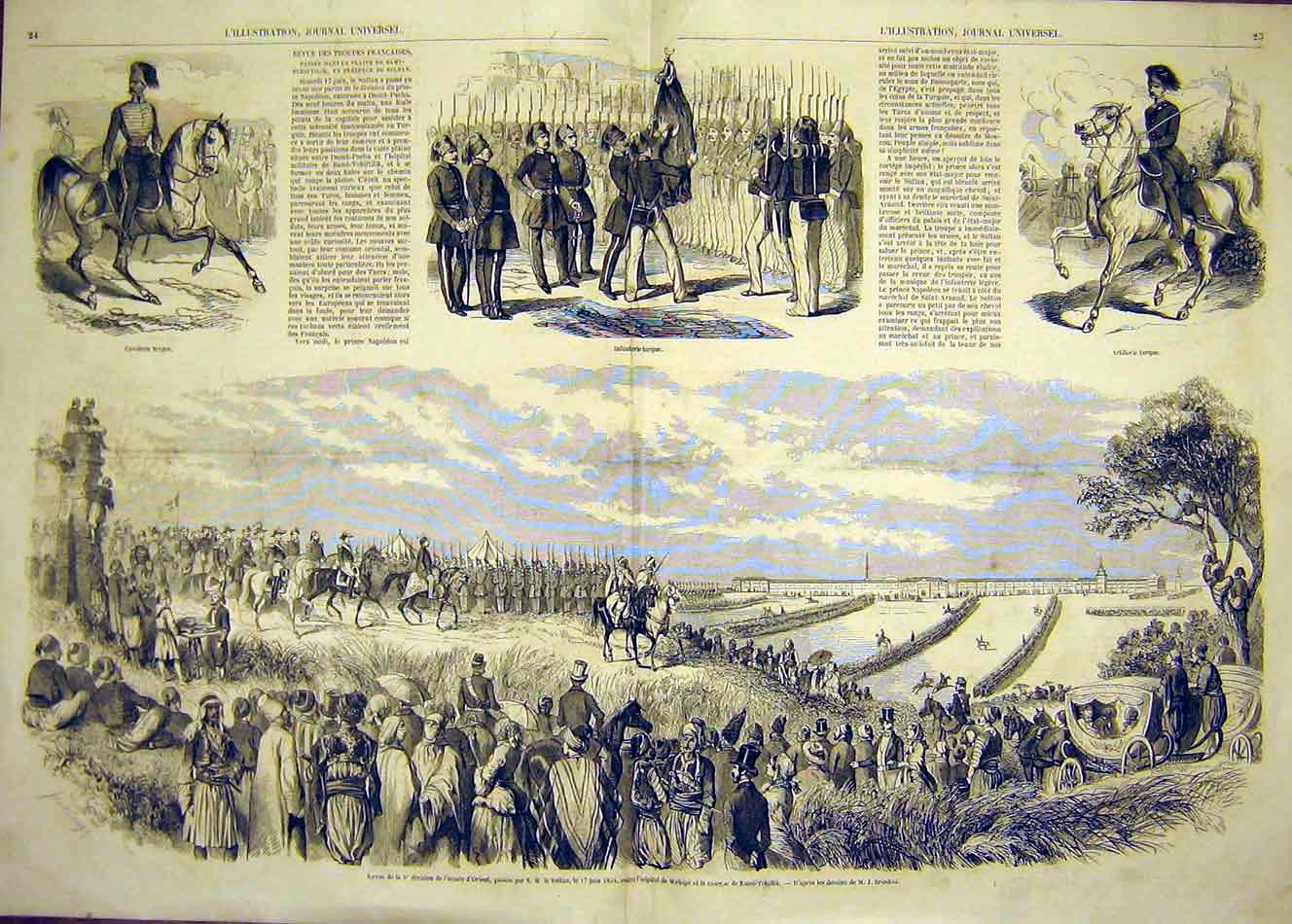 Old Antique Print Cavalry Infantry Artillery Military Review Orient 1854 19th