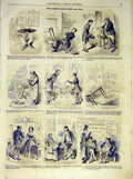 Original Old Antique Print Sketches Writer Writing-Table French 1854 Victorian