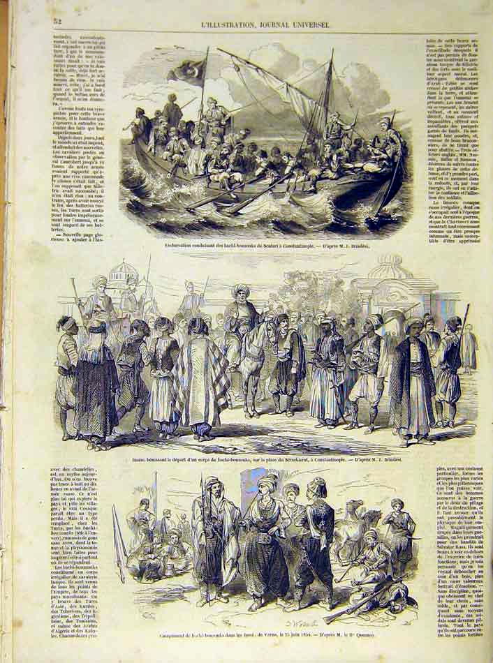 Original Old Antique Print Scutari Constantinople Varna French 1854 Victorian
