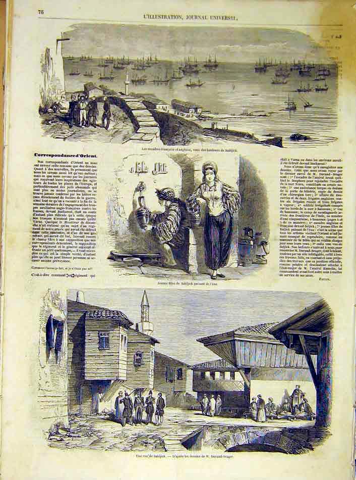Original Old Antique Print Baldjick Water Village Orient French 1854 Victorian