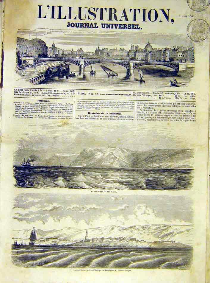 Original Old Antique Print Black-Sea Europe Asia French 1854 19th