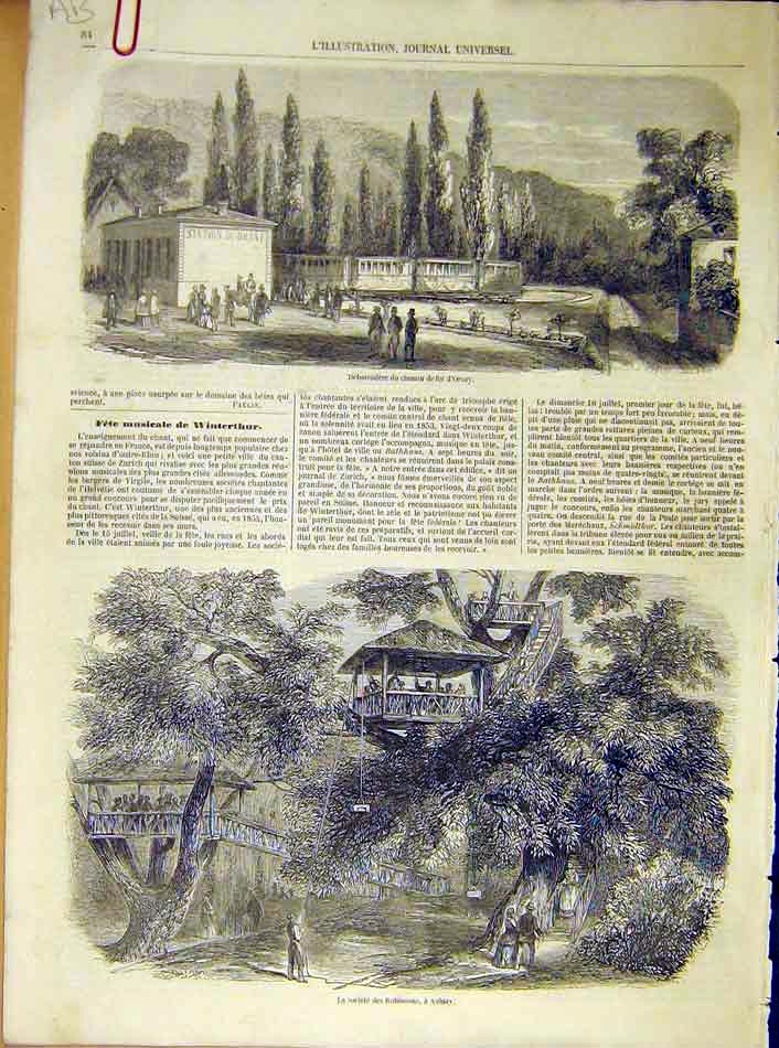 Original Old Antique Print Railway Orsay Robinsons Aulnay Winterhur Balta-Alba
