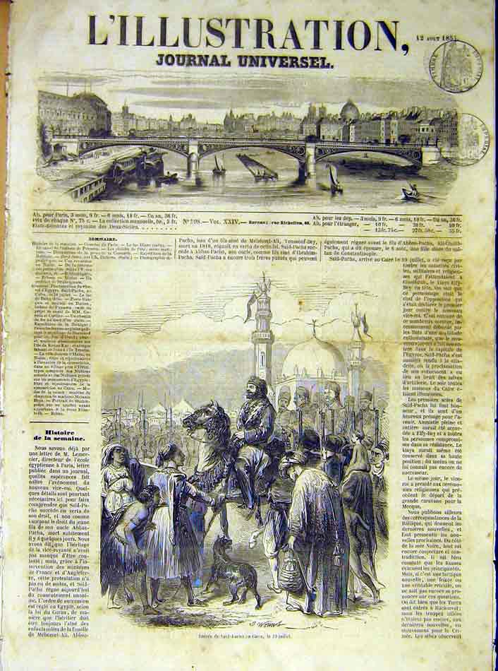 Original Old Antique Print Said-Facha Cairo Egypt Africa French 1854 Victorian