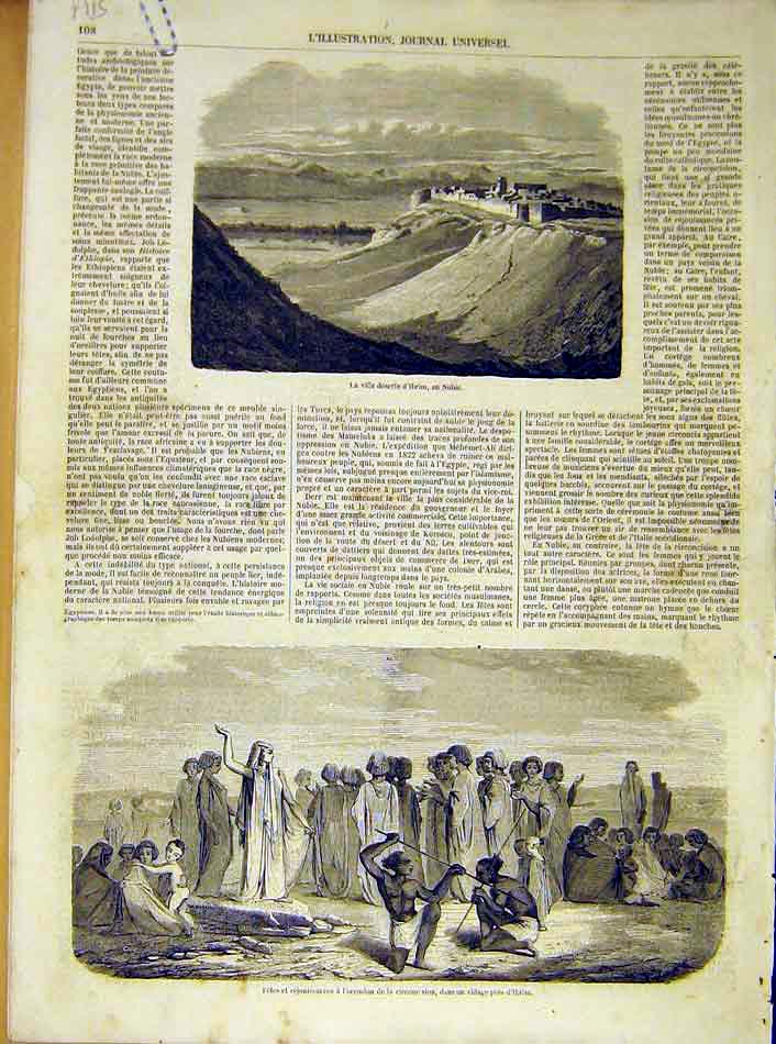 Old Antique Print Nubia Desert Circumsicion Ibrim Nubian Cairo Egypt 1854 19th