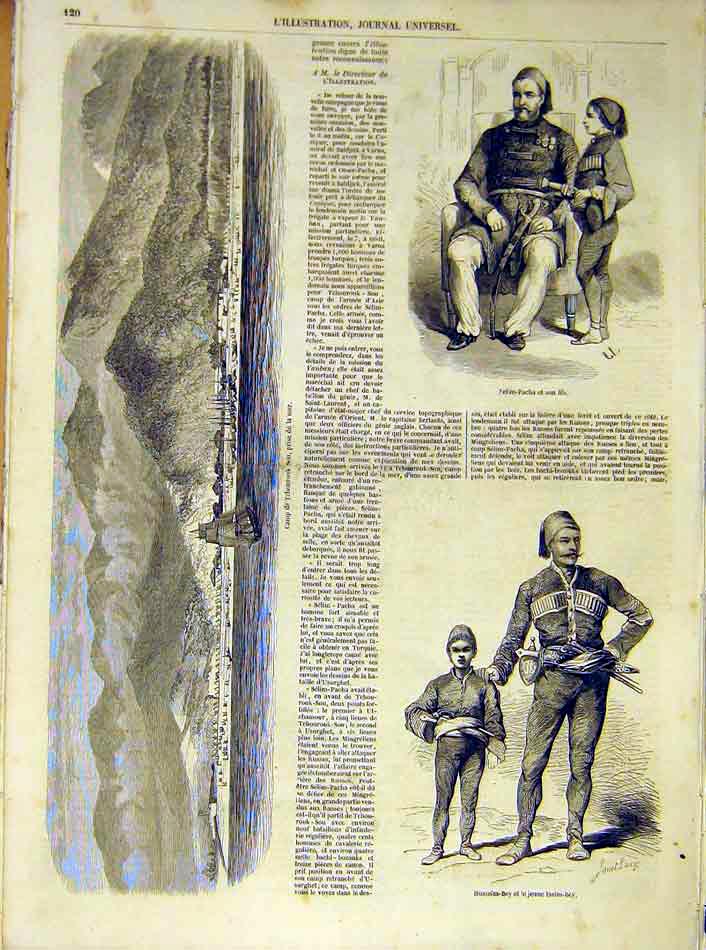 Original Old Antique Print Selim-Pacha Husseim-Bey Tchourouk-Sou French 1854