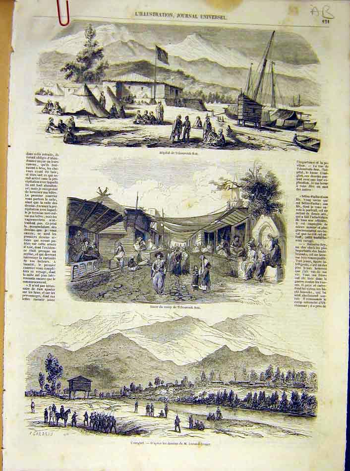 Original Old Antique Print Hospital Tchourouk-Sou Usurghet French 1854 19th