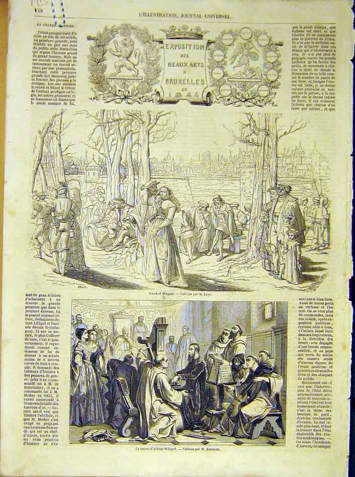 Original Old Antique Print Exhibition Brussels Faust Wagner Malines 1854 19th