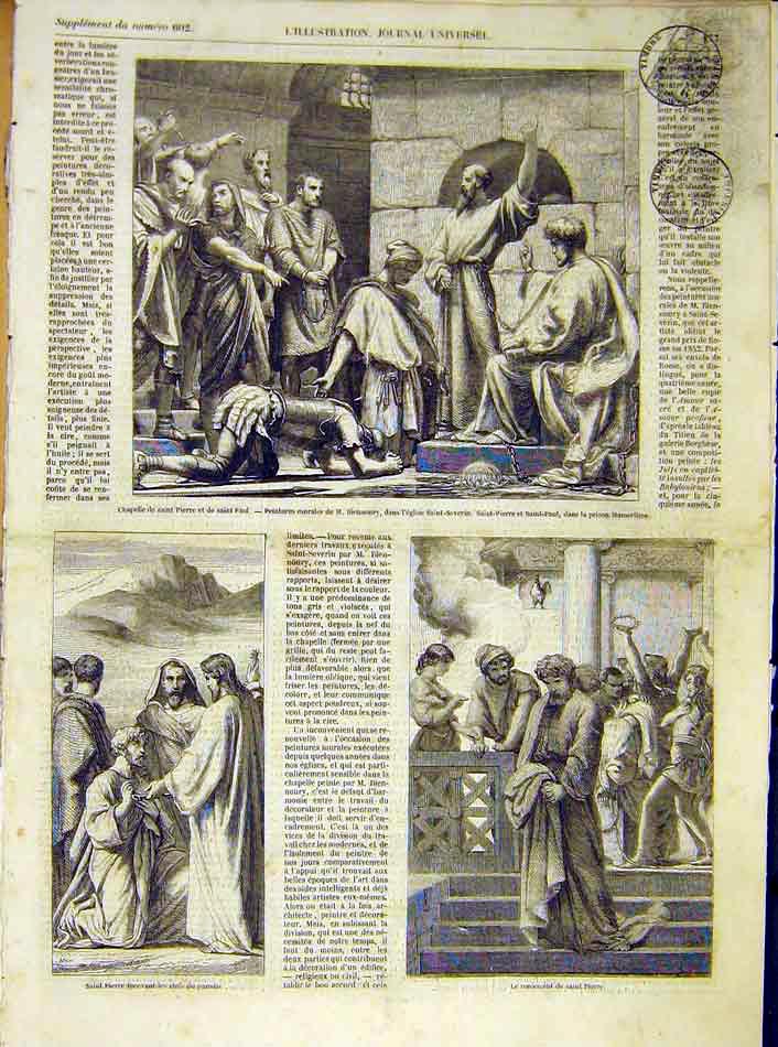 Old Antique Print Chapel Saint-Peter Paul Painting Religious Severin 1854 19th