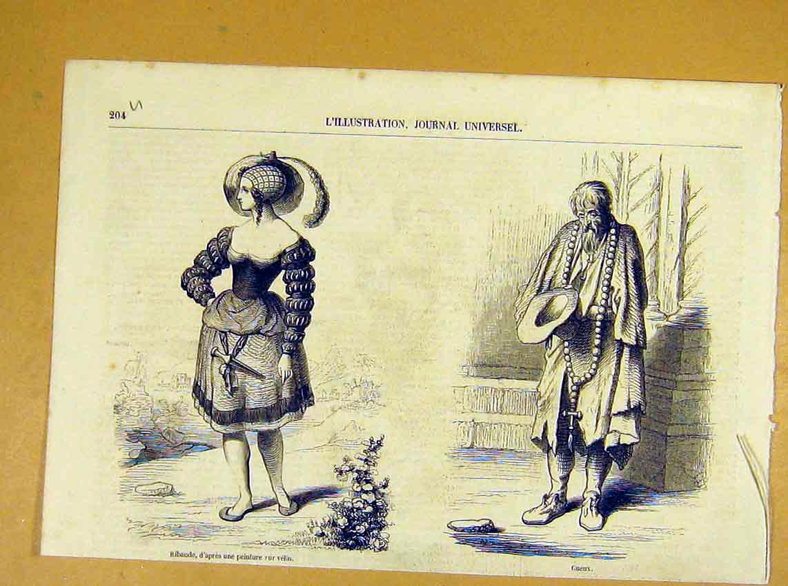 Original Old Antique Print Ribaude Gueux Sketches French 1854 19th