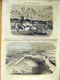 Original Old Antique Print Longchamps Sport Horse-Races Course French 1854 19th