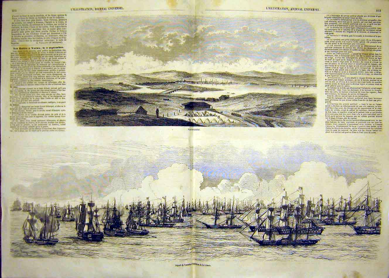 Original Old Antique Print Kalafat Crimea War Battle Ships Squadron 1854 19th