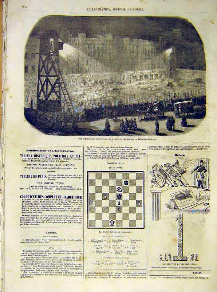 Original Old Antique Print Construction Rivoli Electric Light French 1854 19th