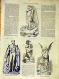 Original Old Antique Print Statue Saint-Michel Sterckx LeopGeefs Fiers 1854 19th