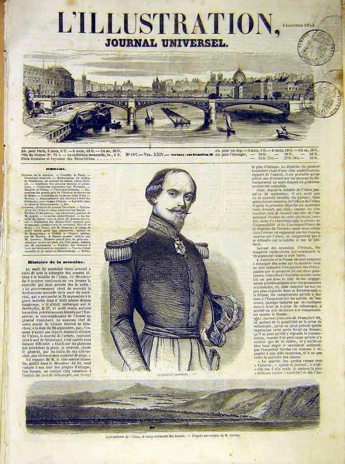 Original Old Antique Print Portrait Canrobert Alma Russian French 1854 Victorian