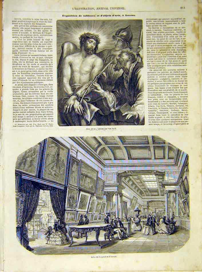 Original Old Antique Print Finea Rt Christ Van-Dyck Exhibition Anvers 1854 19th
