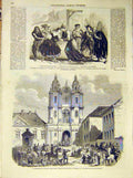 Original Old Antique Print Theatre Pantomime Chasseurs Dogs Belgium Hubert 1854