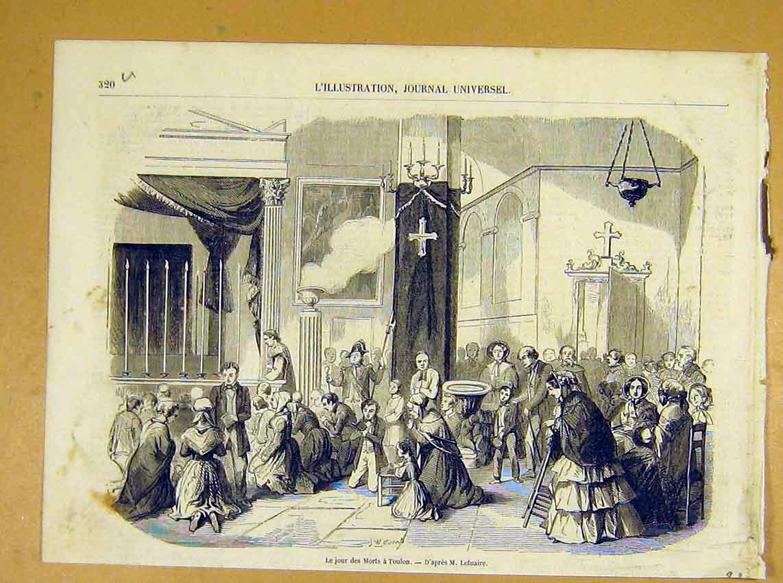Original Old Antique Print Death Toulons Religious Letuaire French 1854 19th