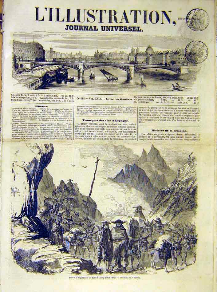 Original Old Antique Print Convoy Wine Spain France French 1854 19th