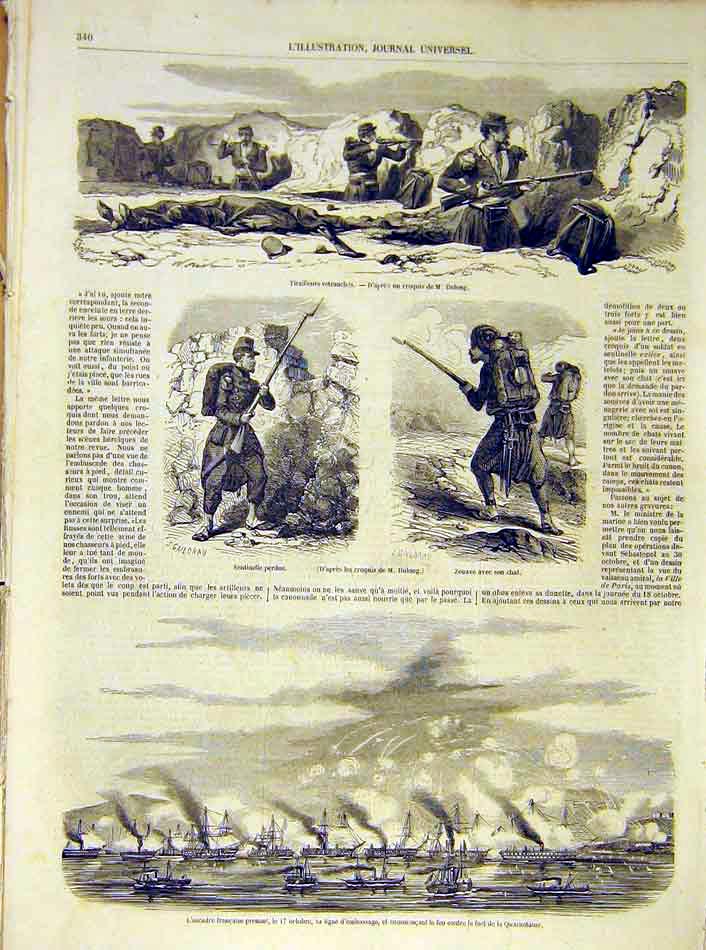 Original Old Antique Print Dulong Quarantaine Battle Siers Trench 1854 Victorian