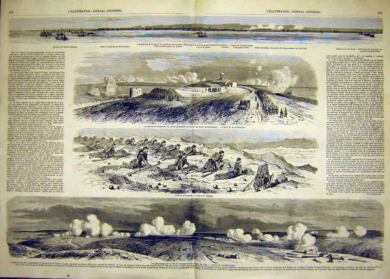 Original Old Antique Print Kamiesh Hamelin Sebastopol Siege War Battle 1854