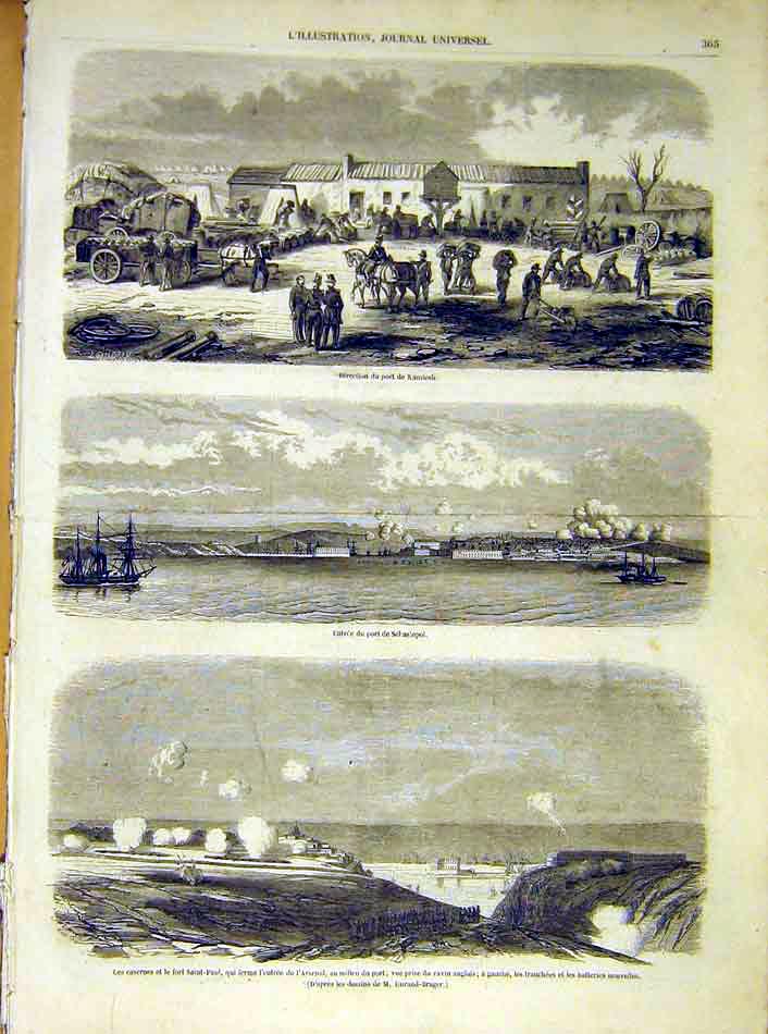 Original Old Antique Print Kamiesh Sebastopol Arsenal Saint-Paul French 1854