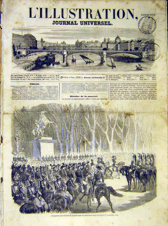 Original Old Antique Print Emperor Champs-Elysees Imperial Guard Paris 1854 19th
