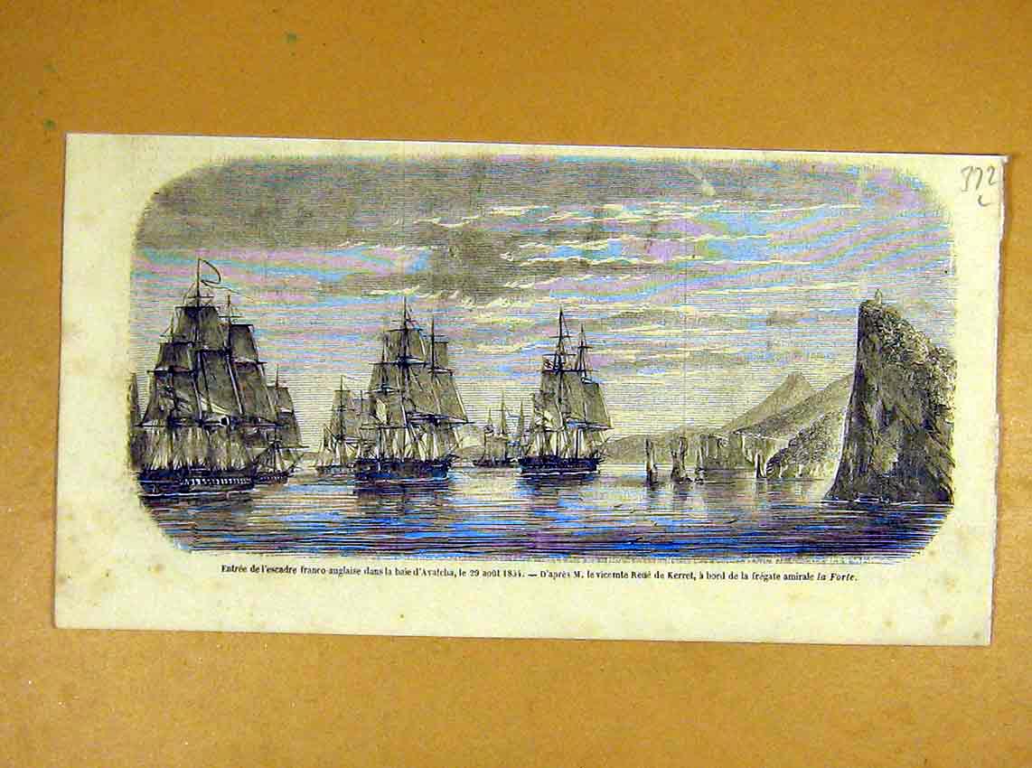 Original Old Antique Print Avatcha Forte Frigate Squadron Navy French 1854 19th
