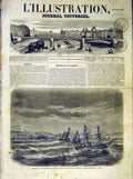 Original Old Antique Print Ouragan Ships Black-Sea Kamiesh French 1854 Victorian