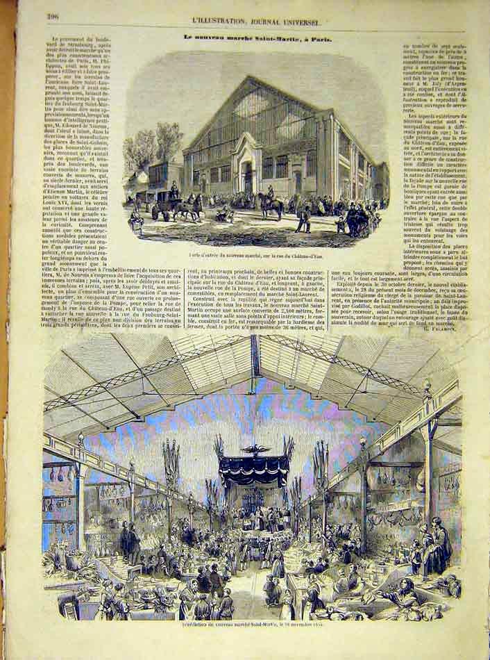 Original Old Antique Print Castle Water Benediction Saint-Martin Religious 1854