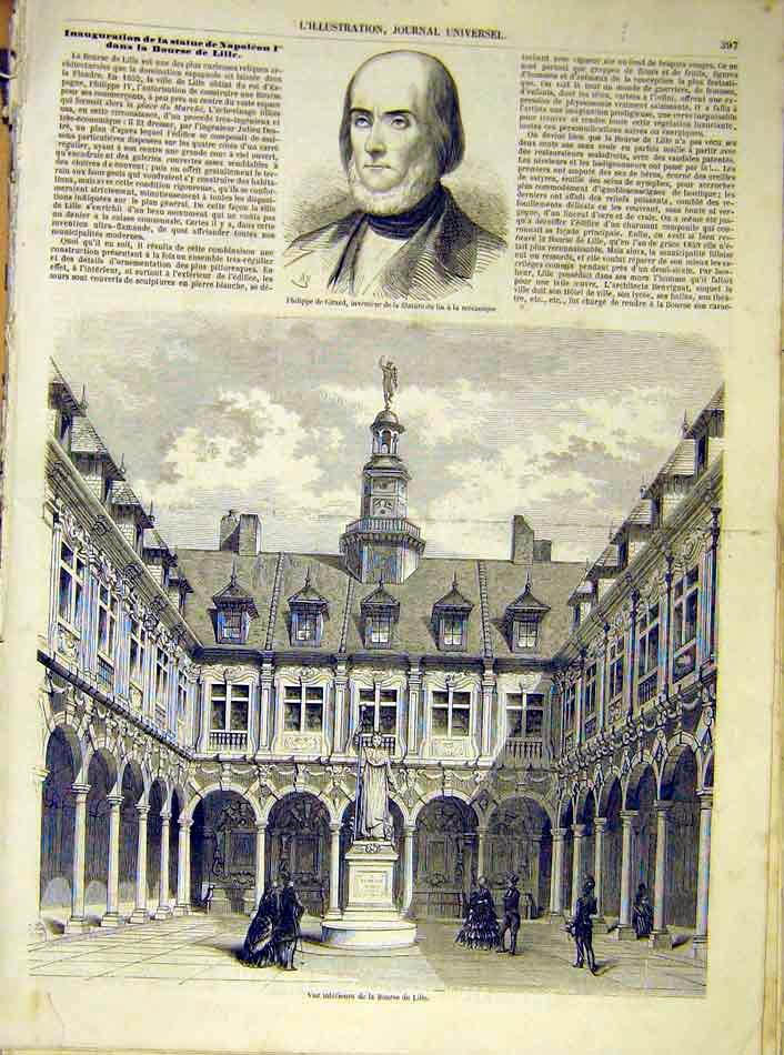 Original Old Antique Print Portrait Girard Inventor Bourse Lille French 1854