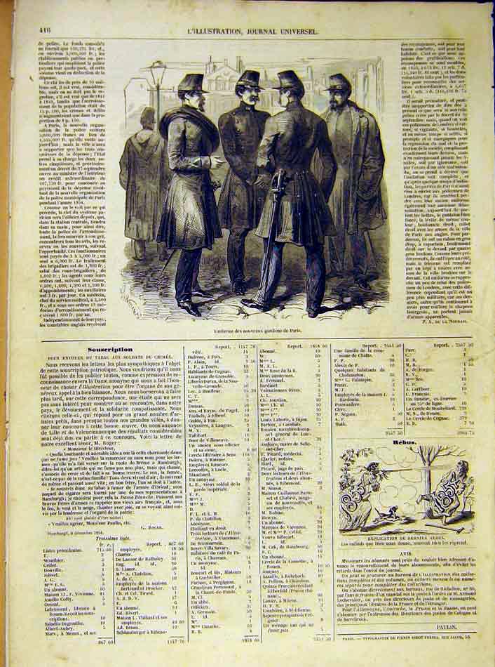 Original Old Antique Print Uniform Paris Guards French 1854 France Victorian