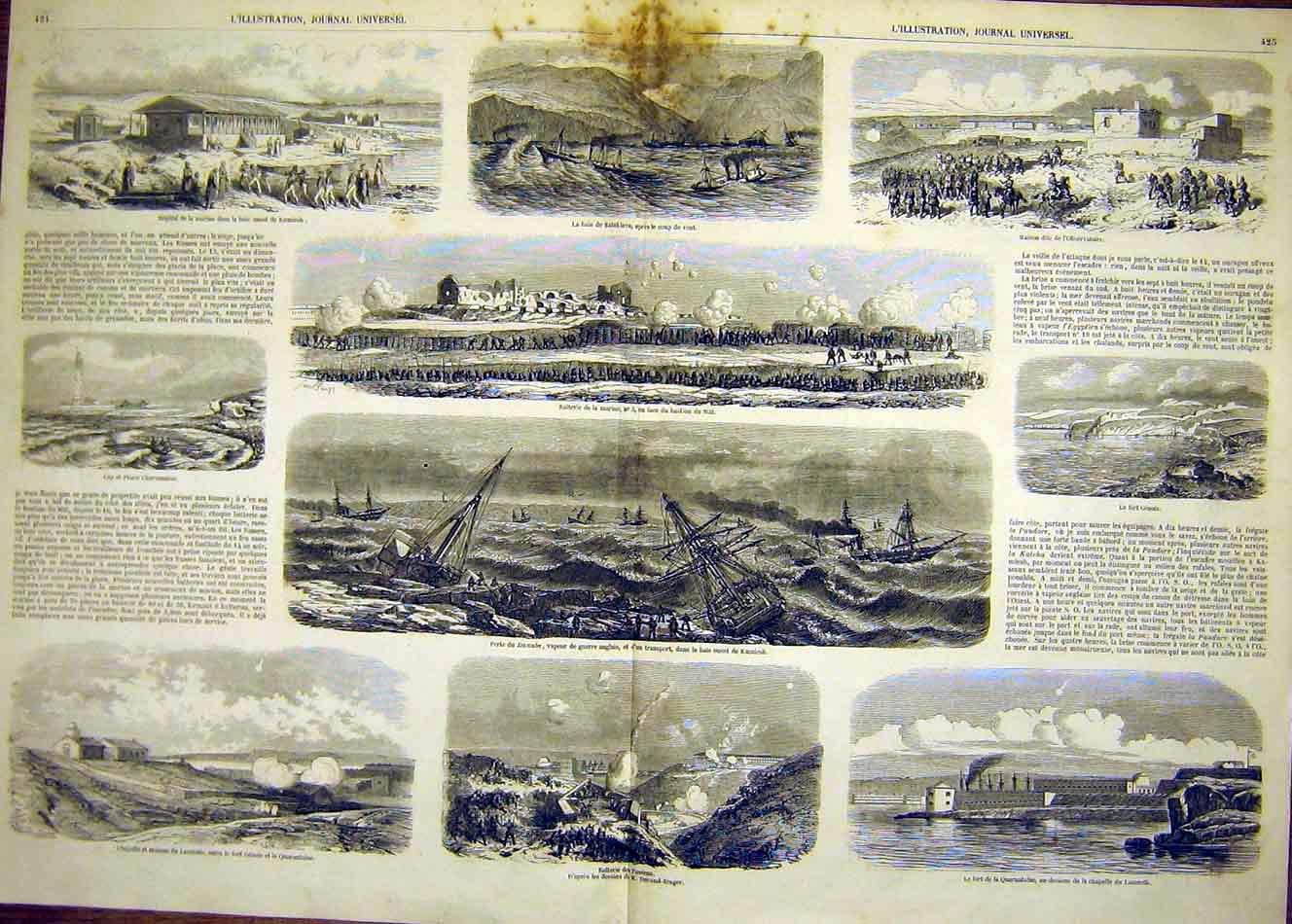 Old Antique Print Balaklava Battery Danube Quarantaine Kamiesh War 1854 19th