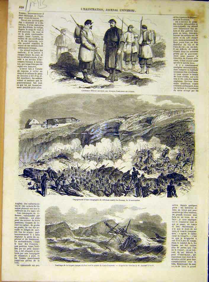 Old Antique Print Winter Uniform Troops Crimea Russian Bahire Sebastopol