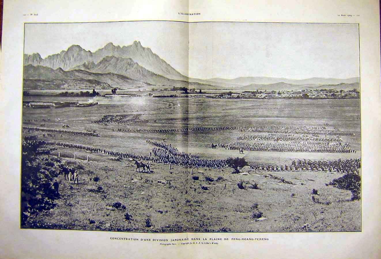 Original Old Antique Print War Japanese Port-Arthur Feng-Hoang-Tcheng 1904 20th
