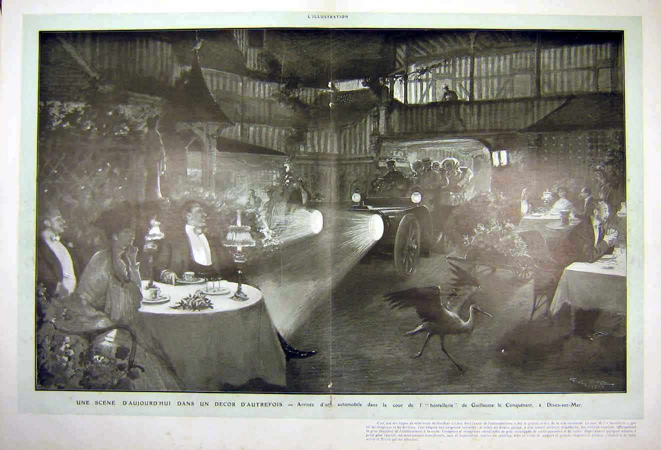 Original Old Antique Print Guillaume Automobile Motor-Car Dives-Sur-Mer 1904