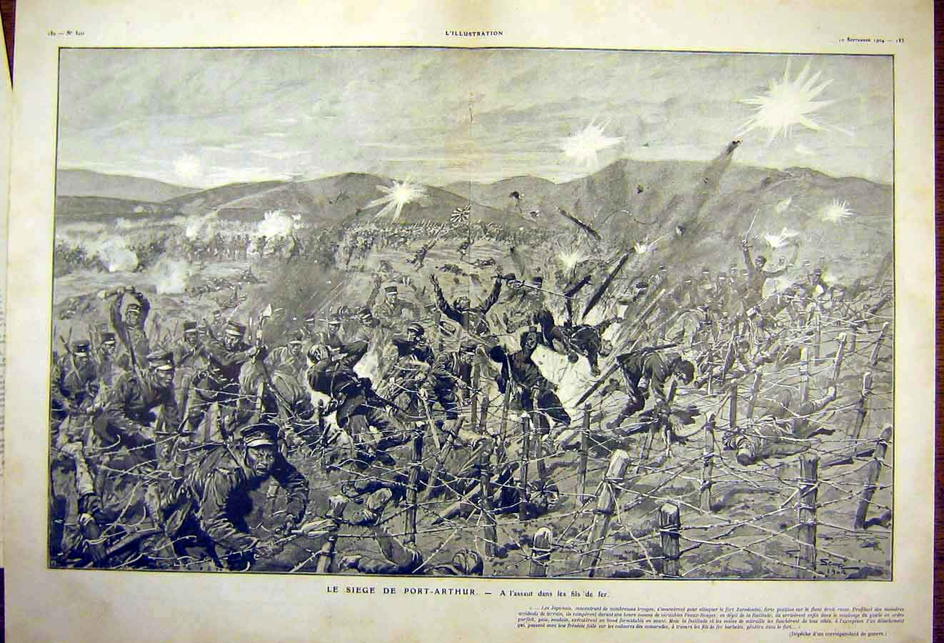 Original Old Antique Print Seige Port-Arthur War Battle Japanese French 1904