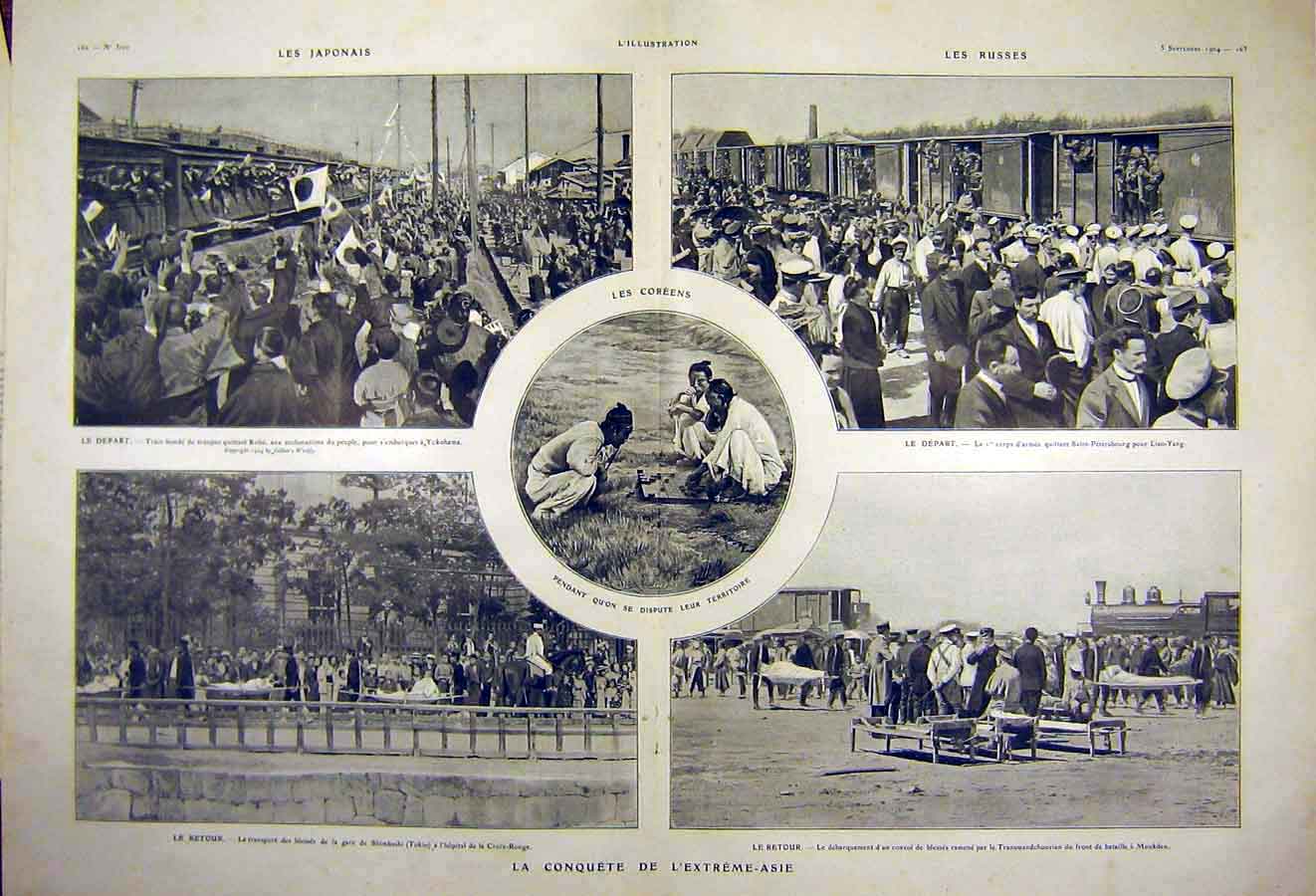 Original Old Antique Print Yokohama Asia Liao-Yang Troops Military War 1904
