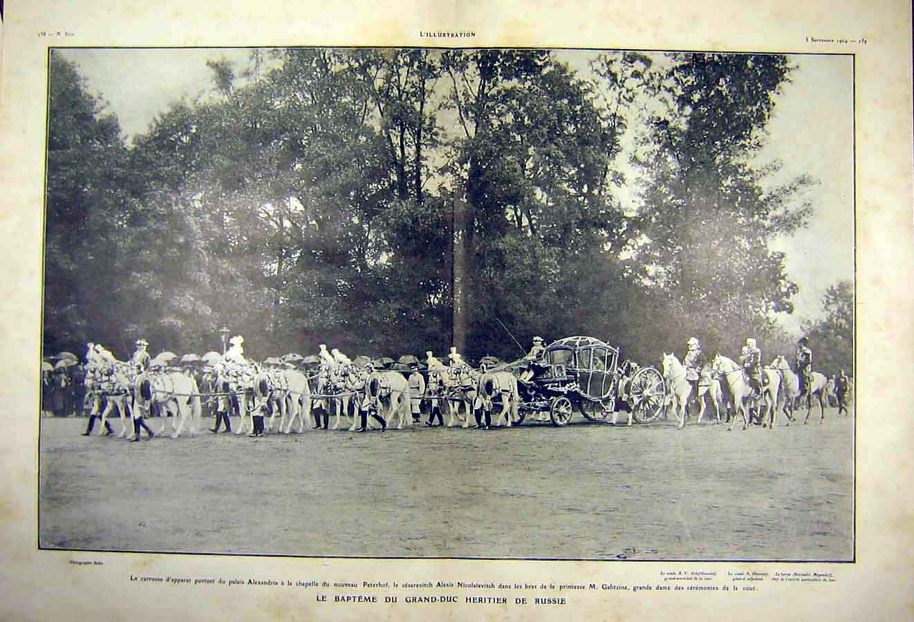 Original Old Antique Print Heritier Russian Cortege Alexandria French 1904 20th