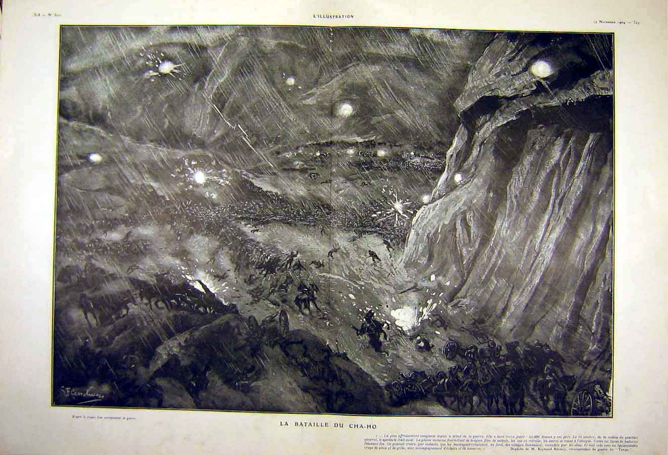 Original Old Antique Print Battle Cha-Ho Russian Japanese War Port-Arthur 1904