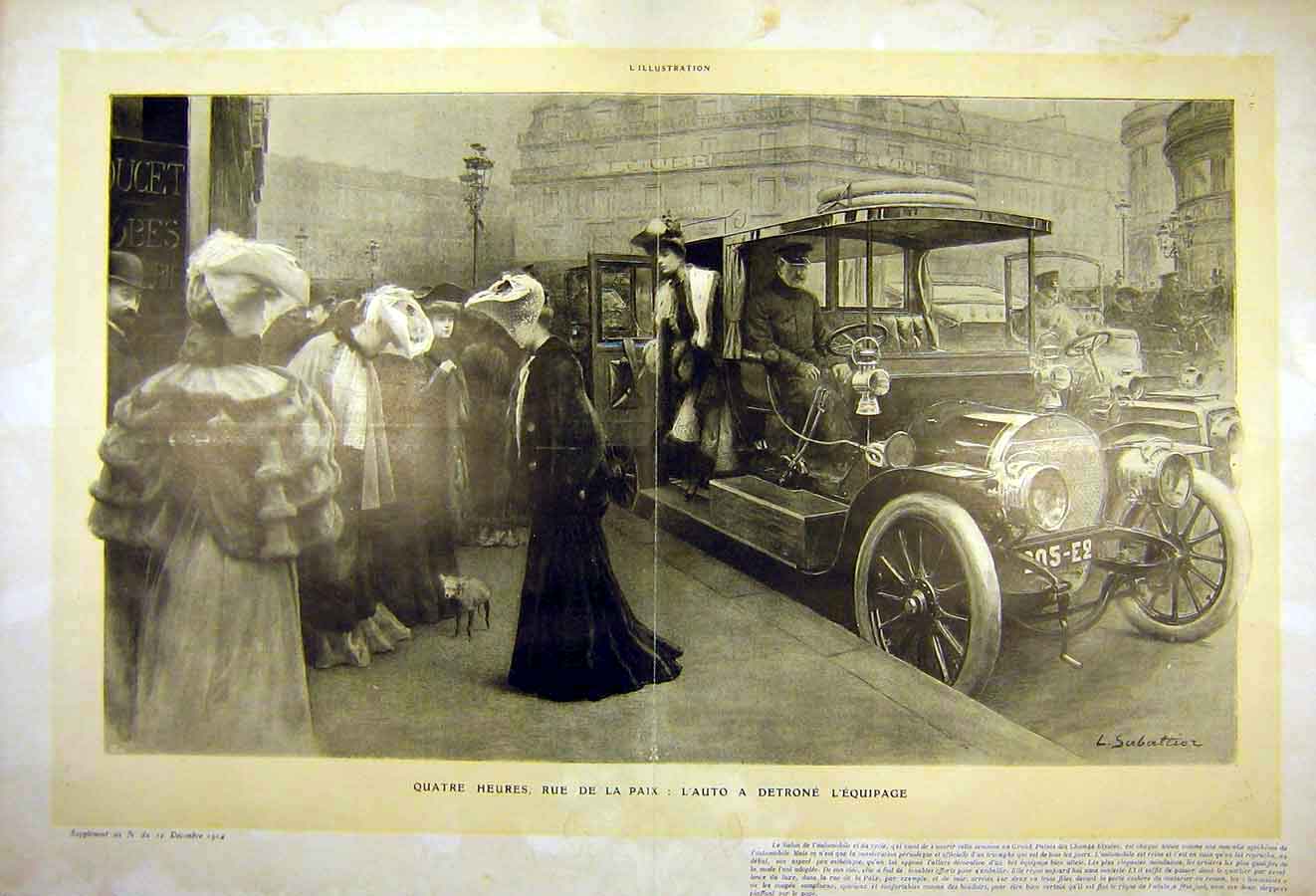 Original Old Antique Print Automobile Motor-Car Ladies French 1904 20th Century
